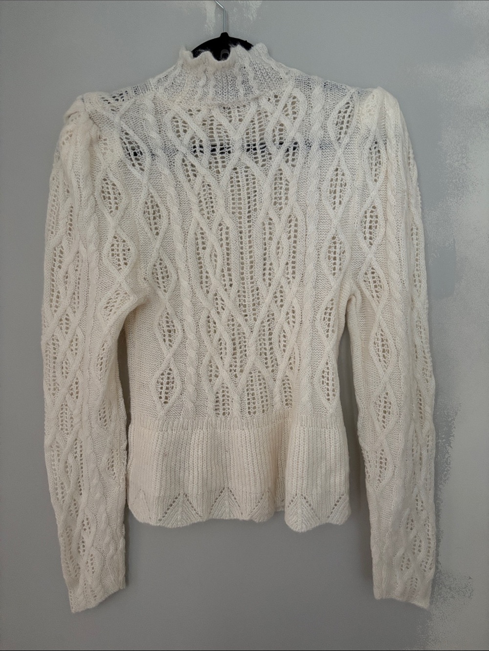 Express Cream Open-Knit Ruffle Mock Neck Sweater - Picture 3 of 3